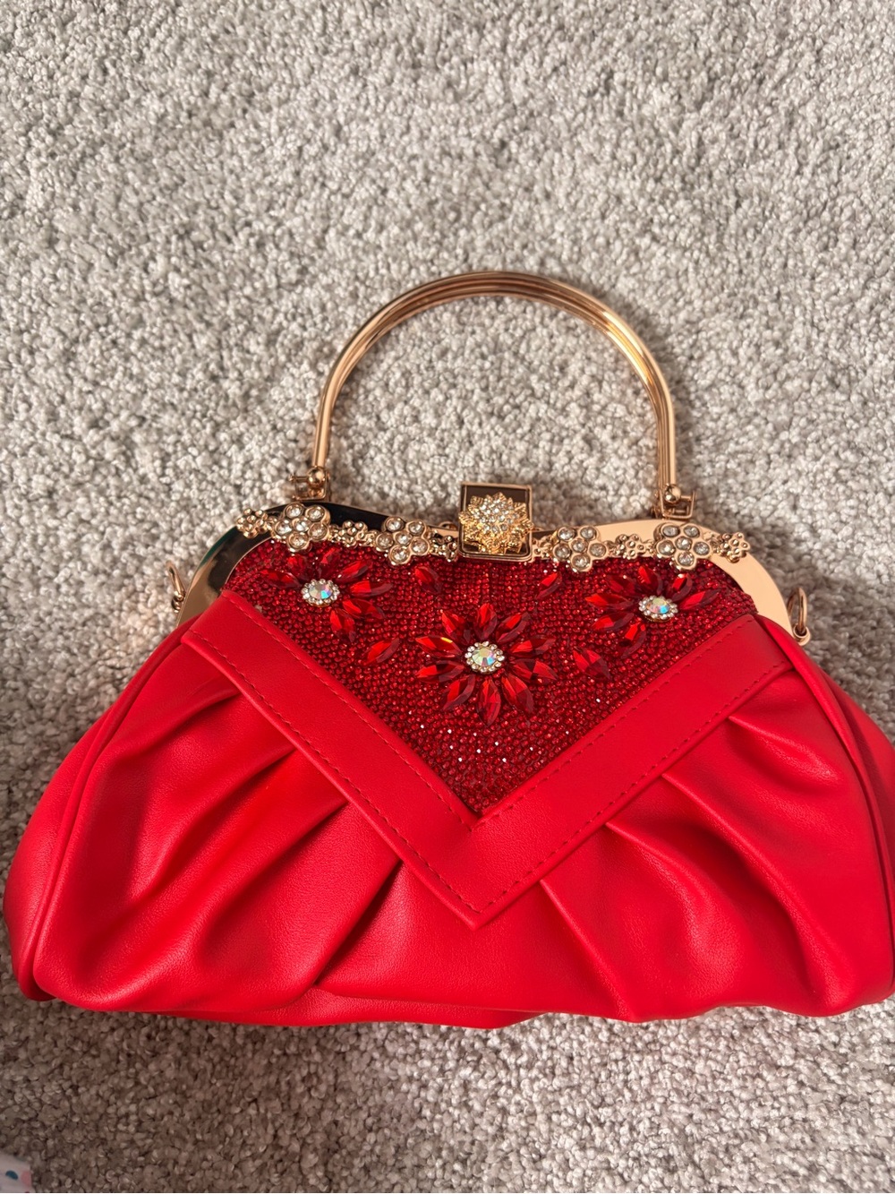Elegant Red Embellished Evening Handbag